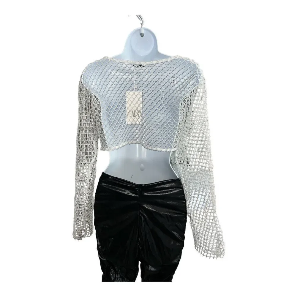 ZARA Fishnet Cropped Top White Silver Color Size S.